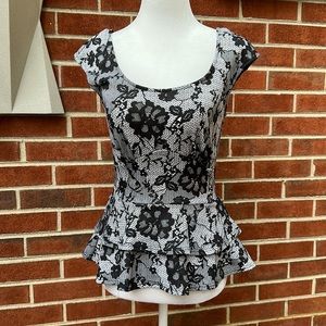 Mystic Black and White Peplum Top Size S